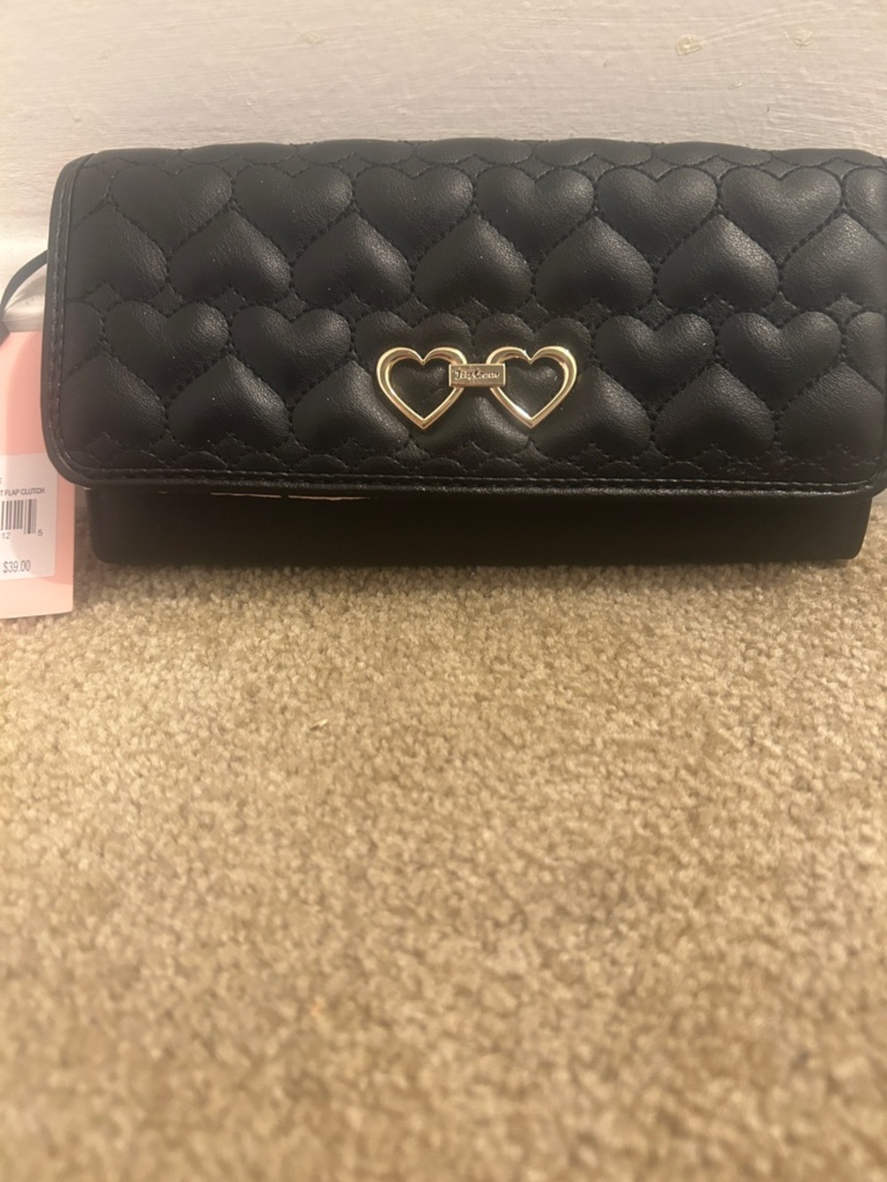 Juicy Couture Black Quilted Heart Clutch Wallet